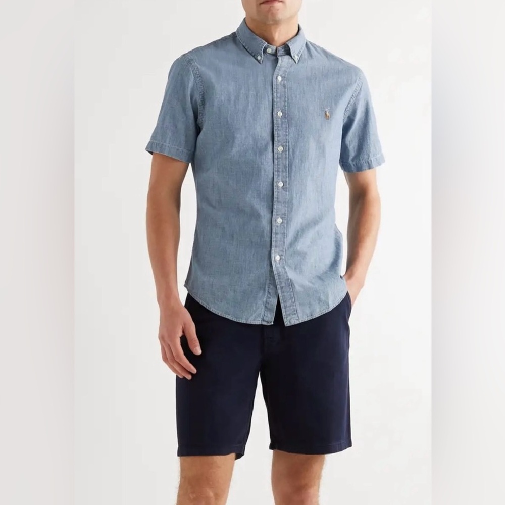 Polo Ralph Lauren Lt Blue Chambray Small Pony Classic Fit Button Size L